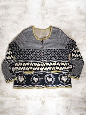 Gudrun Sjoden Black Cardigan with Chickens/hens